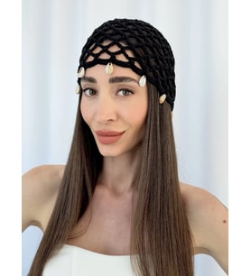 ZR Model Deniz Kabuğu Detay Siyah File Şapka