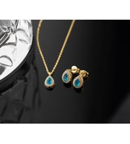 925 Ayar Gümüş Aralık Ayı Doğum Taşı ( Blue Topaz ) Kolye - Küpe Seti