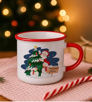 BK Gift Kişiye Özel İsimli Yılbaşı Tasarımlı Kırmızı Emaye Kupa Bardak -1, Arkadaşa Hediye, Yeni Yıl Hediyesi