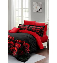 Çift Kişilik ( Lastikli Çarşaflı ) Sevgililer Günü Nevresim Takımı % 100 Pamuk Saten Black Rose