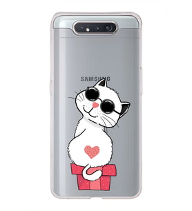 Samsung Galaxy A80 Uyumlu Kapak Cool Cat Tasarımlı Şeffaf Silikon Kılıf