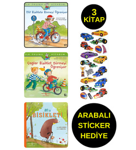 ARABALI STİCKER HEDİYELİ - OKUL ÖNCESİ RESİMLİ KİTAPLAR  - BİSİKLET SERİSİ