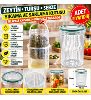Mey İthalat® Zeytin Turşu Sebze Yıkama Kutusu Klipsli Kapaklı Saklama Kabı (adet fiyatıdır)