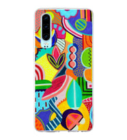 PrintiFy Huawei P30 ile Uyumlu 1mm Slim Fit Retro Renkler 6 Baskılı Şeffaf  Kılıf