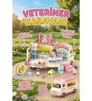 Eğitici Dönüşebilen Oyuncak Veteriner Karavanı Oyun Seti 26 Parça Müzikli Evcil Hayvan Bakım Pet Spa