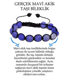 Sertifikalı Koyu Mavi Akik Taşı Bileklik - Makrome (Çok Renkli)