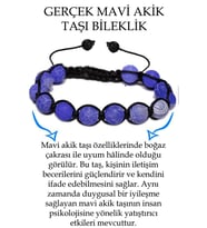 Sertifikalı Koyu Mavi Akik Taşı Bileklik - Makrome (Çok Renkli)