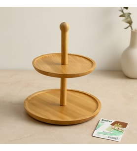Yuvarlak 2 Katlı Ahşap Bambu Servis Sunumluğu 20/25 cm