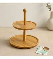 Yuvarlak 2 Katlı Ahşap Bambu Servis Sunumluğu 20/25 cm