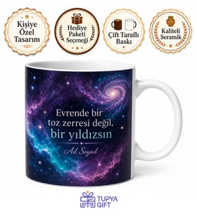 Galaksi Uzay Tasarımlı Baskılı Porselen Kupa Bardak Hediye Galaktik Desen
