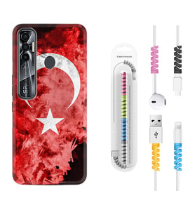Tecno Spark 6 6 Go 8C 8 Pro 7 7 Pro Kılıf Kablo Koruma Spiral Silikon Şanlı Türk Bayrağı 1315