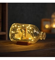 Led Işıklı El Yapımı İçinde Gemi İle Dilek Şişesi Şişe İçinde Gemi Maketi Masa Lambası 15 Cm