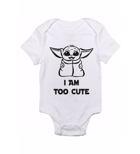 Unisex Bebek Beyaz Yoda I Am Too Cute Baskılı Zıbın Body