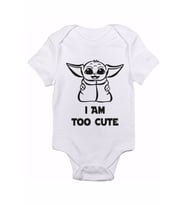 Unisex Bebek Beyaz Yoda I Am Too Cute Baskılı Zıbın Body