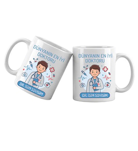 Doktor Temalı Kişiye Özel Kupa Bardak – İsim Yazılı Doktor Meslek Kupası Doktor Hediyesi (Beyaz)