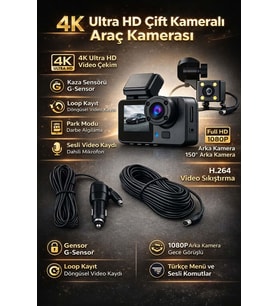 Provzen FX-A232W Çift Kameralı Araç Kamerası  Full HD Ön + Arka Kamera, G-Sensör, Gece Görüş, Döngüsel Kayıt