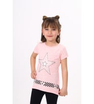 Toontoy  Kız Çocuk T-Shirt Yıldız Baskı (Pembe Melanj)