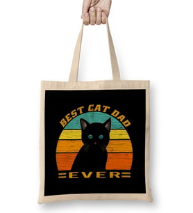 Best Cat Dad Ever Vintage Kedi Bez Çanta Uzun Saplı