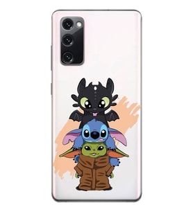 Samsung Galaxy S20 FE Uyumlu Sevimli Baby Yoda ve Stitch Desenli Şeffaf Telefon Kılıfı