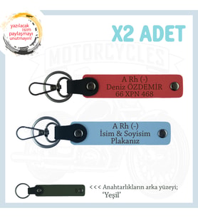 Yol Arkadaşları İçin, İsim Plaka ve A- Kan Grubu Kişiye Özel x2 Anahtarlık Set, Nar Çiçeği-Mavi-Ysl