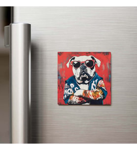 Bulldog - Bulldog - Güneş Gözlüklü Style - Buzdolap Magneti - 9x9 Cm
