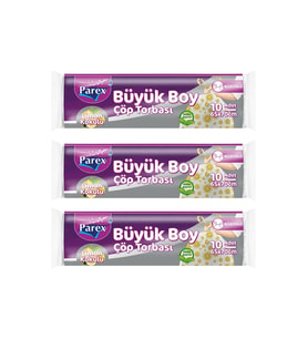Premium 10'lu Büzgülü Çöp Torbası Limon Kokulu Büyük Boy 65 x 70 cm Üçlü Paket