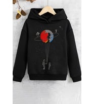 Çocuk Evren Temalı Baskılı Sweatshirt (Siyah)