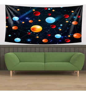Kimyasal Bağlar Atom Molekül Desen Leke Tutmaz Kadife Doku Kumaş Duvar Örtüsü Duvar Halısı Tapestry (Çok Renkli)