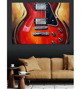 Kırmızı Elektro Gitar Müzik Dekoratif Kanvas - Mdf Ahşap Tablo