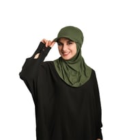 Haki Pratik Hazır Geçmeli Şapkalı Tesettür Eşarp Viskon Düz 2513_09