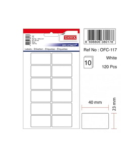 Tanex Ofis Etiketi Poşetli 23x40 MM Beyaz Ofis Etiketi (10 Lu Paket) (Karışık)