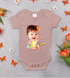 BK Kids Kişiye Özel Karikatürlü Pembe %100 Pamuklu Kısa Kol Bebek Body Zıbın-2, Yeni Doğan Bebek Hediyesi