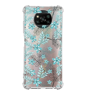 Xiaomi Poco X3 Pro Köşe Korumalı Antişok Kapak Floral Su Yeşili Tasarımlı Şeffaf Silikon Kılıf
