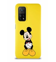 Xiaomi Mi 10T Soft Premier Kapak Mickey Mouse-A Tasarımlı Silikon Kılıf - Sarı (Şeffaf)