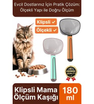 Çok Amaçlı Klipsli Ölçekli Şeffaf Başlıklı 180ml Kapasiteli Kedi Köpek Mama Ölçüm Kaşığı Küreği