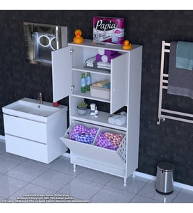 Modilayn MİLANO 75 X 160 cm 2 li Çamaşır Bölmeli Banyo Dolabı (Beyaz)