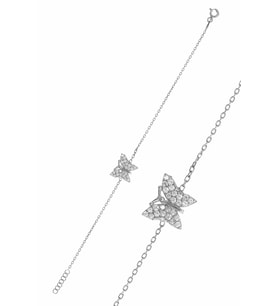 Kelebek Model Zirkon Taşlı Gümüş Kadın Bileklik 201024996