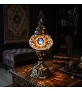 House Pratik ML05 Otantik Mozaik Masa Lambası - Nostaljik Osmanlı Gece Lambası Dekoratif Abajur