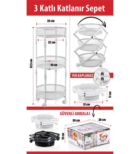 Doremcy 3Katlı Pratik Katlanı Tekerlekli Sepet Patates Soğanlık Çok Organizer