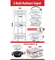 Doremcy 3Katlı Pratik Katlanı Tekerlekli Sepet Patates Soğanlık Çok Organizer