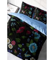 Flower Black 3d Pamuk Saten Çift Kişilik Nevresim Takımı
