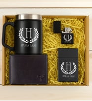 BK Gift Kişiye Özel İsimli Garbalia Jackson Hakiki Deri Cüzdan & Termos Mug & Sigara Kutusu & Çakmak Hediye Seti-1  Babalar Günü Hediyesi, Erkeklere Özel Hediye