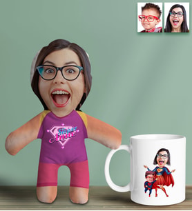 BK Gift Kişiye Özel Fotoğraflı Pembe Süper Anne Bebek Yastık ve Kupa Bardak Hediye Seti-2, Anneye Hediye, Anneler Günü Hediyeleri