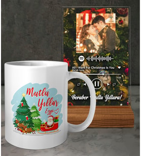Kişiye Özel İsimli Yılbaşı Noel Baba Tasarımlı Beyaz Kupa ve Fotoğraflı Yılbaşı Mutlu Yıllar Christmas Tasarımlı Masaüstü Plak oh1228