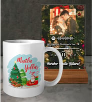 Kişiye Özel İsimli Yılbaşı Noel Baba Tasarımlı Beyaz Kupa ve Fotoğraflı Yılbaşı Mutlu Yıllar Christmas Tasarımlı Masaüstü Plak oh1228