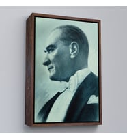 Çerçeveli Atatürk Portre Tablosu Mustafa Kemal Atatürk Dikdörtgen Dekoratif Kanvas Tablo (Altın)