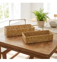 2’li Duvar Askılı Plastik Rattan Organizer – Dikdörtgen Hasır Görünümlü Mutfak Raf Sepeti, Banyo ve Ev İçi Düzenleme Ünitesi (5343)