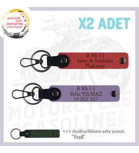 Motosiklet Maceracılarına, İsim Plaka ve B Rh (-) Kan Grubu, x2 Set Anahtarlık, Nar Çiçeği-Mor-Ysl