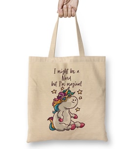 I May Be A Nerd But Im Magical Unicorn Pixel Art Bez Çanta Uzun Saplı