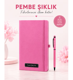 Kişiye Özel Pembe Defter Kalem Seti